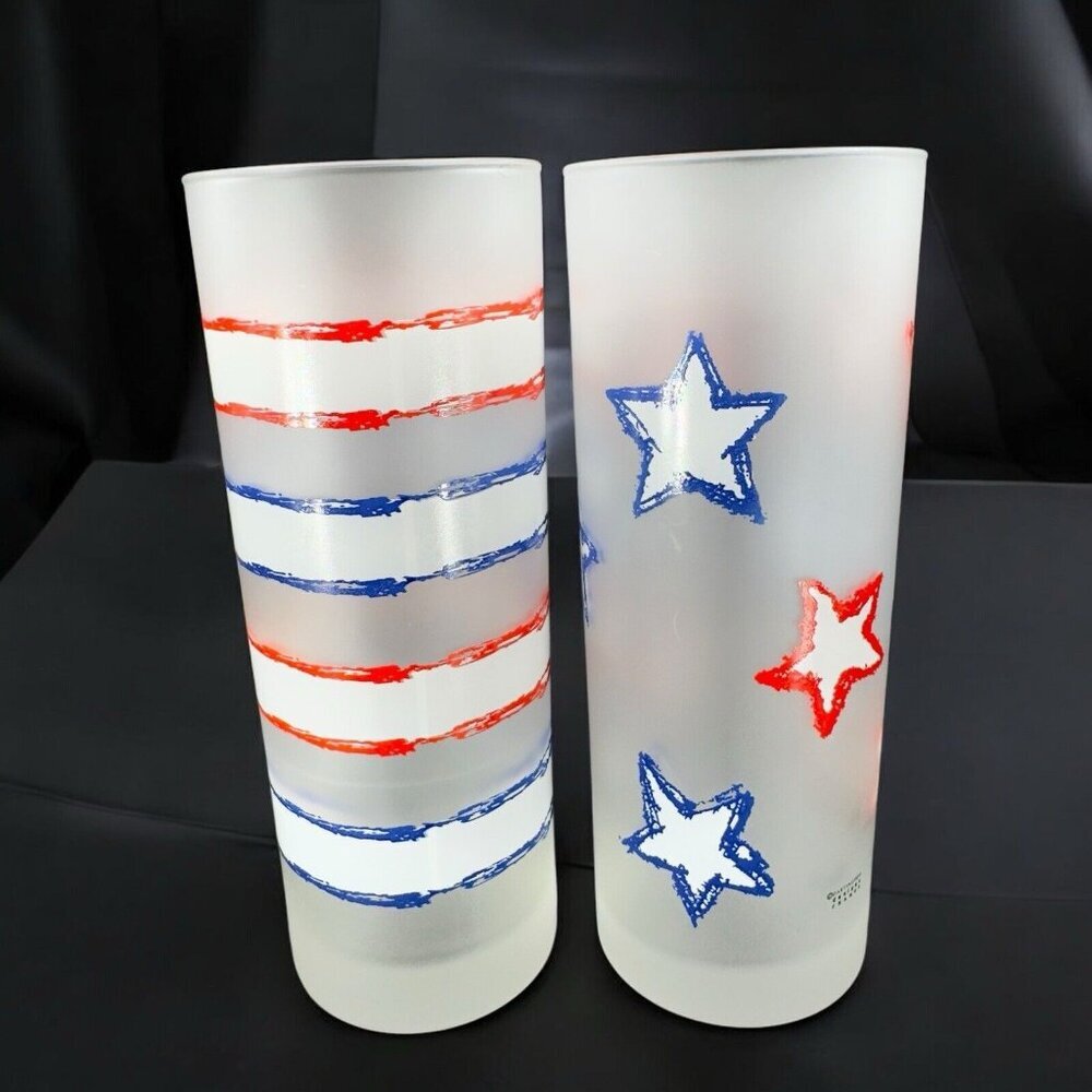 Dartington Tumbler Stripes‎ Patriotic Set 2 Highball Tumblers Drinking  Glasses